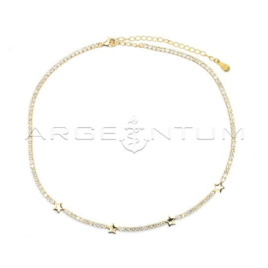 Yellow gold plated tennis necklace with shiny stars in 925 silver