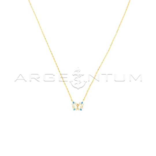 Collana maglia forzatina con sagoma farfalla centrale zirconata bianca e azzurra placcato oro giallo in argento 925