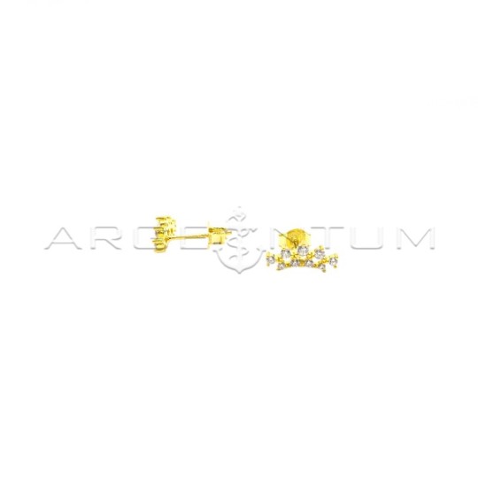 Stud earrings with pressure attachment with two rigid segments of yellow gold plated zircons in 925 silver