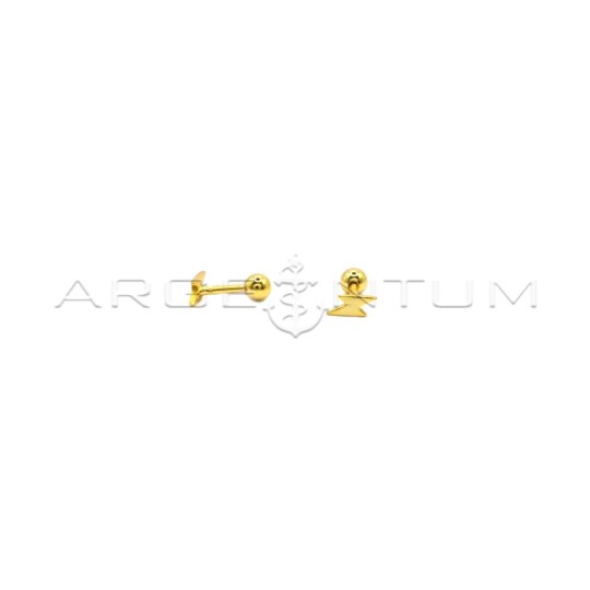 Yellow gold plated lightning bolt piercing earrings in 925 silver