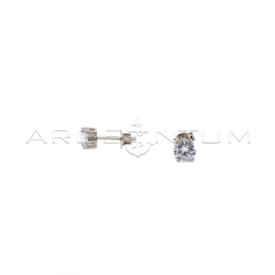 Orecchini punto luce con zircone bianco a 4 griffe da 6 mm placcati oro bianco in argento 925