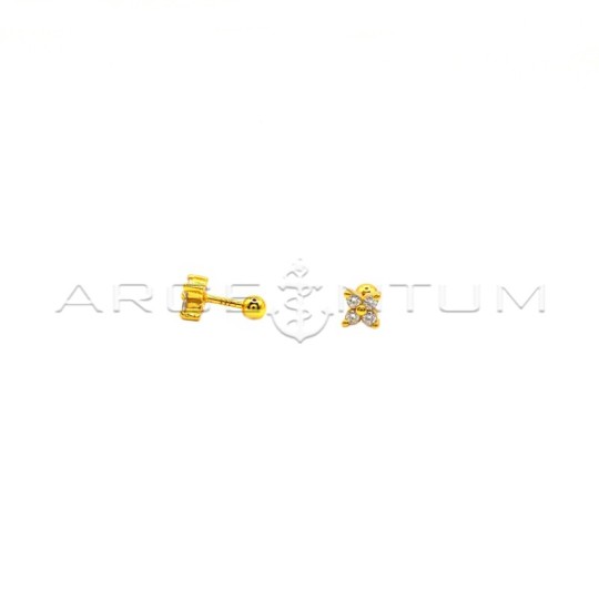 Orecchini piercing con fiore a 4 petali con zirconi bianchi placcato oro giallo in argento 925