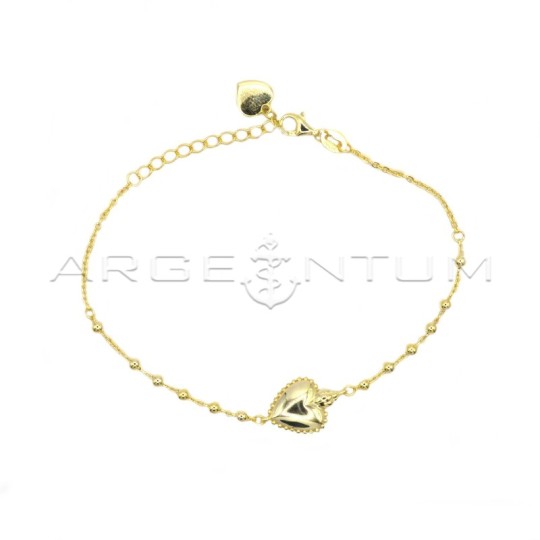 Bracciale maglia pallina alternata con cuore sacro centrale placcato oro giallo in argento 925