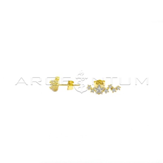 Stud earrings with white zircon star pressure attachment with fantasy of light points yellow gold plated in 925 silver