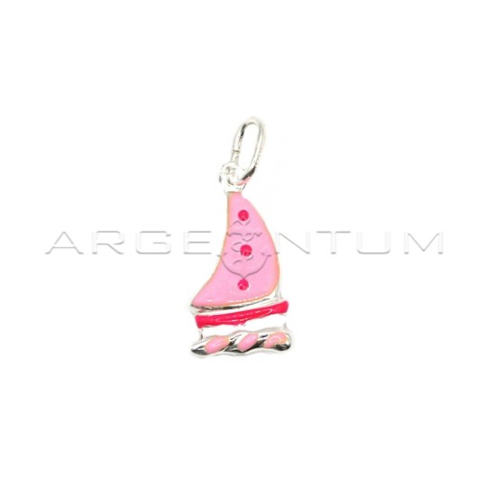 Pink enamelled sailboat pendant in 925 white silver