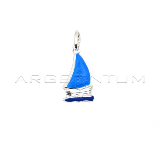 Blue enamelled sailboat pendant in 925 white silver