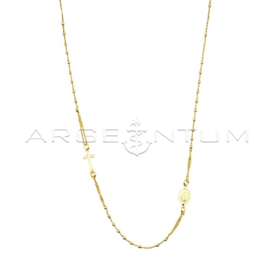 Yellow gold plated 5 unit rosary necklace with 2 mm smooth ball. in 925 silver