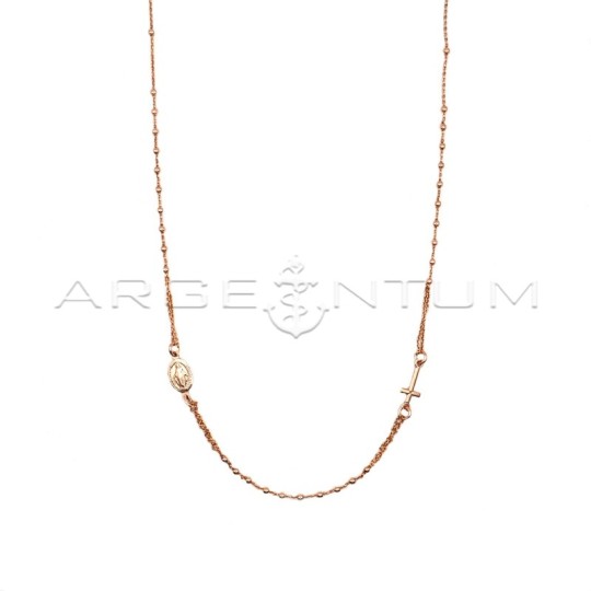 Rose gold plated 5 unit rosary necklace with 2 mm smooth ball. in 925 silver