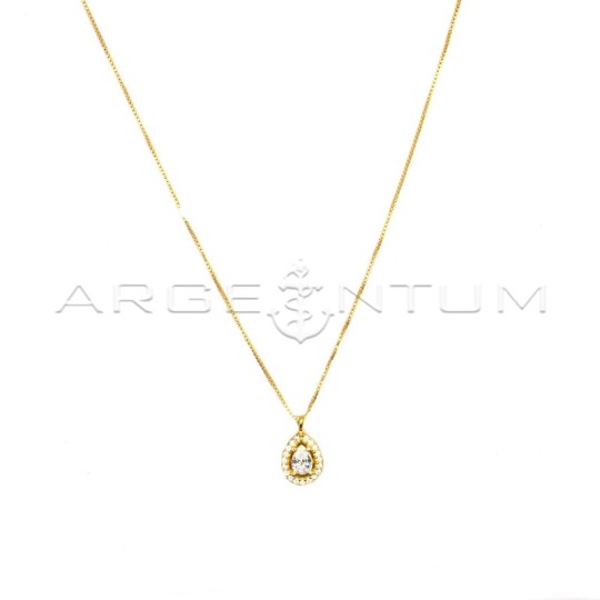 925 Silver Yellow Gold Plated White Zircon Drop Pendant Necklace in White Zircon Frame