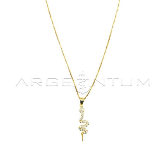 Necklace with yellow gold plated white zircon snake pendant in 925 silver