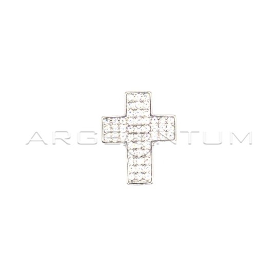 White zircon pavé cross pendant with white gold plated loop in 925 silver