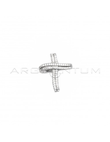 Stylized white zircon cross pendant...