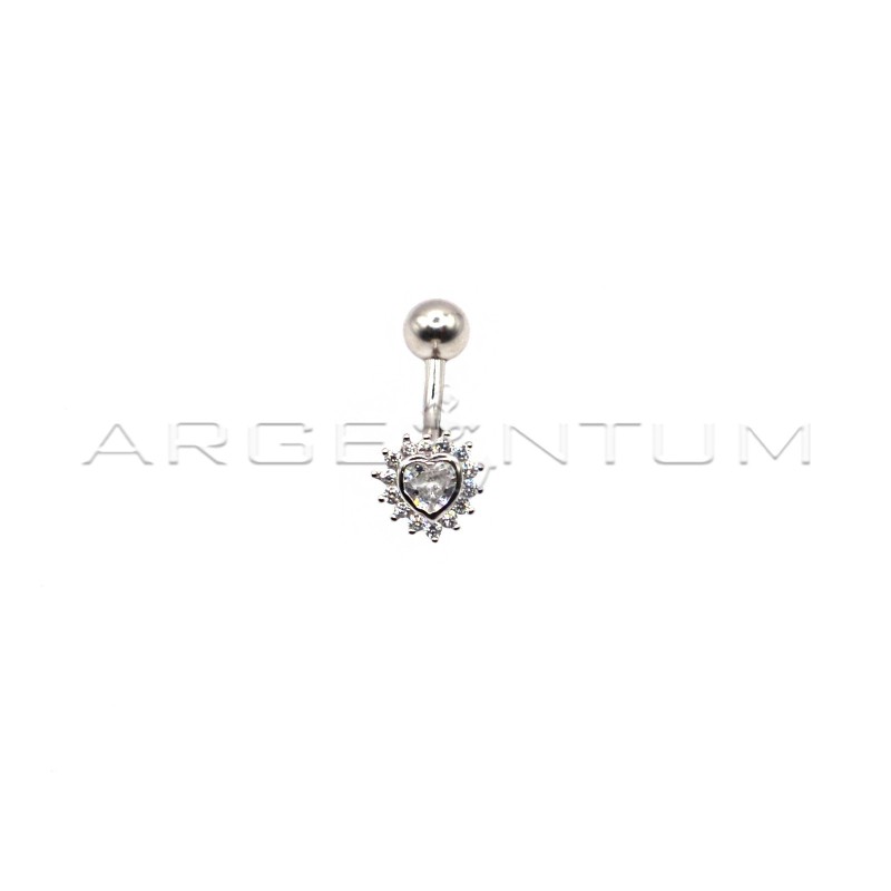 Piercing with white zircon heart in...