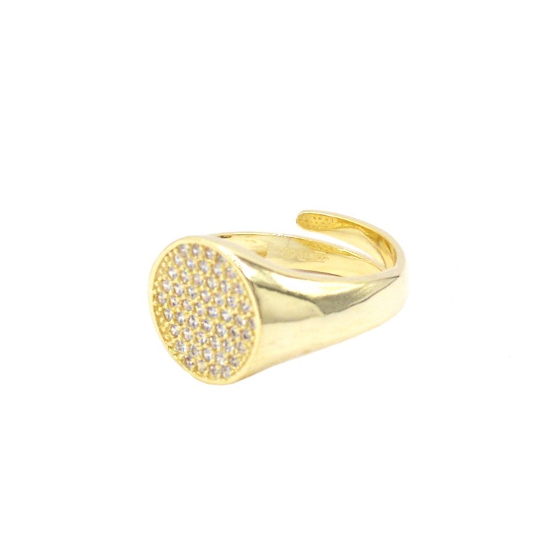 Round shield ring with pavé of white...