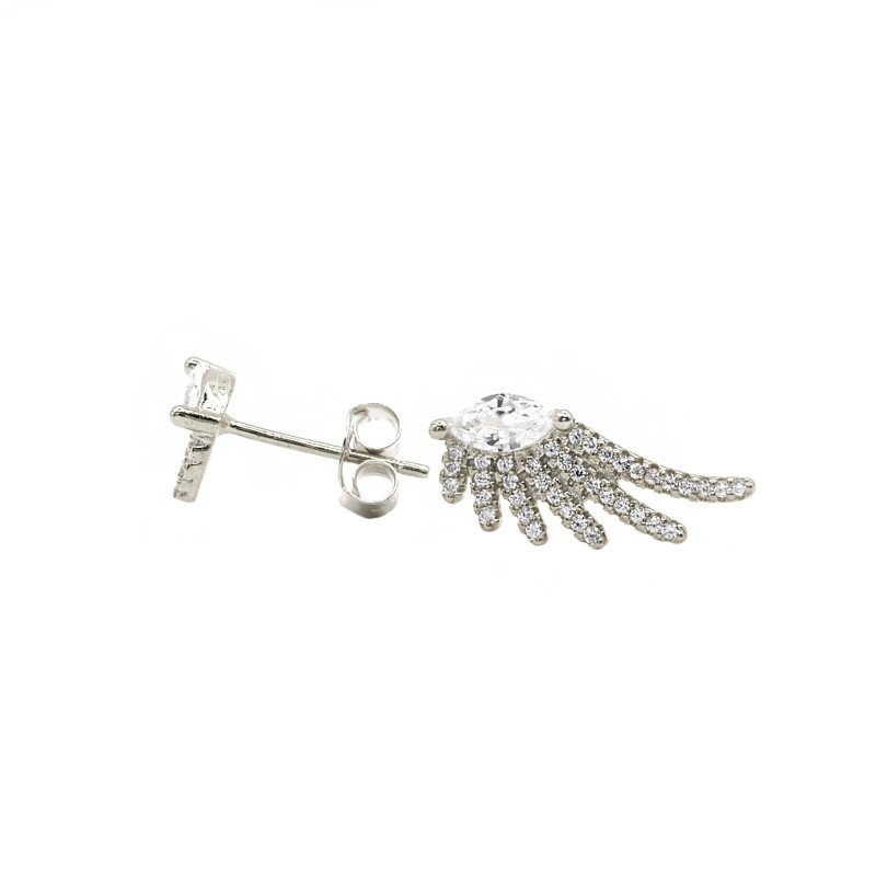 White zircon wing lobe earrings with...