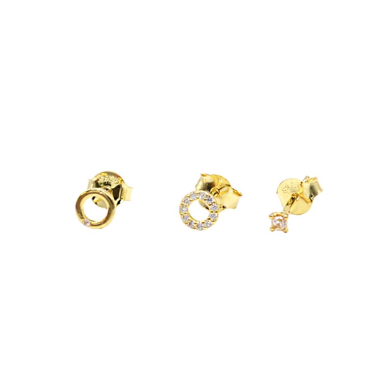 Tris set lobe earrings, 2 round...