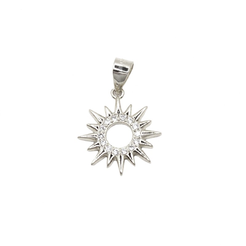 White gold plated semi zircon sun...