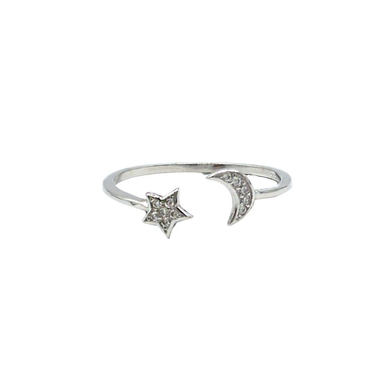 Adjustable ring with zircon moon and...