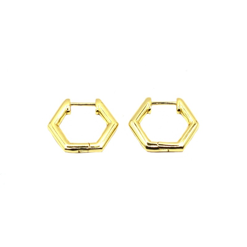 Yellow gold plated pentagon snap hoop...