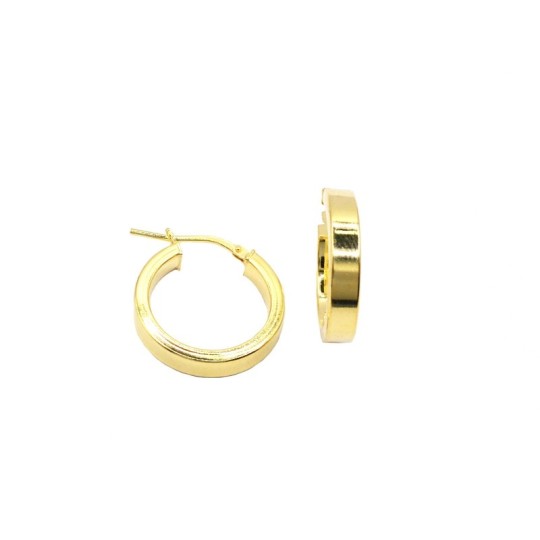 Yellow gold plated 925 silver square barrel hoop earrings with bridge closure