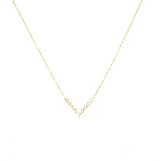 Forzatina link necklace with white zircon central V-shaped spools yellow gold plated in 925 silver