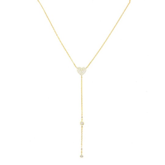 Collana a Y con zirconi a cipollina e centrale cuore zirconato bianco placcato oro giallo in argento 925