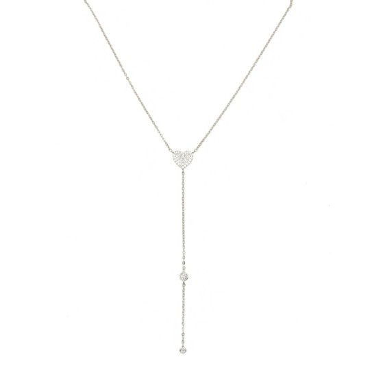 Collana a Y con zirconi a cipollina e centrale cuore zirconato bianco placcato oro bianco in argento 925