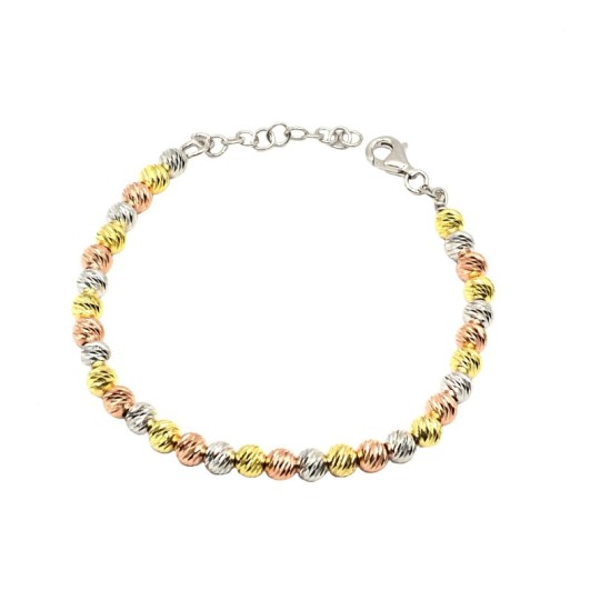 Bracciale a sfere con diamantatura a slash placcate oro giallo e rosa e bianche in argento 925