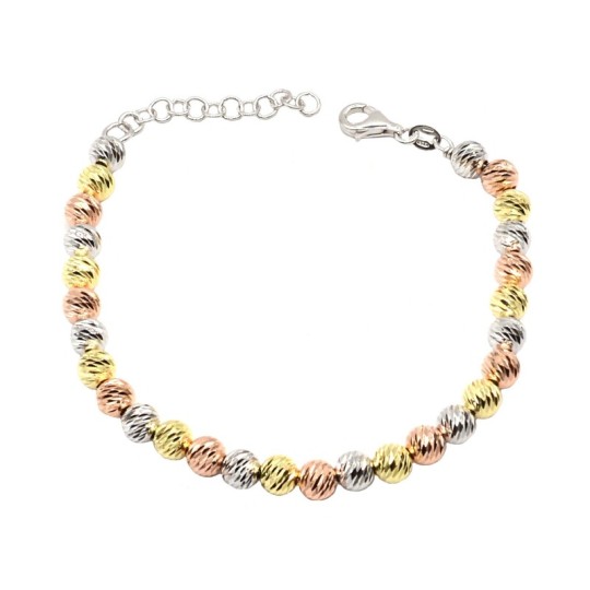 Bracciale a sfere con diamantatura a slash placcate oro giallo e rosa e bianche in argento 925