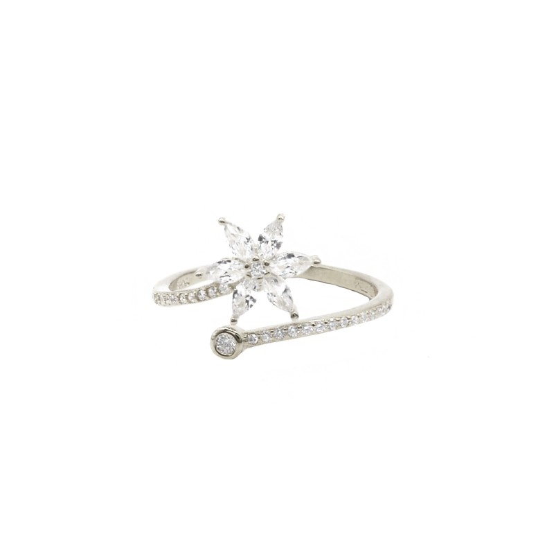 Adjustable zircon flower ring with...