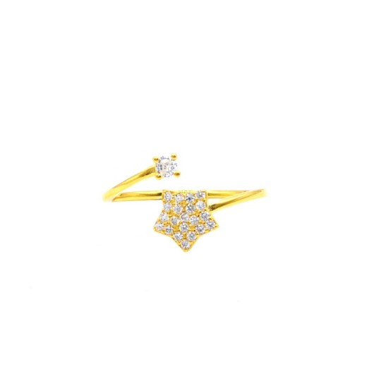 Anello regolabile con stella zirconata e punto luce bianco placcato oro giallo in argento 925