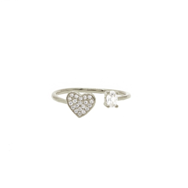 Adjustable ring with zircon heart and...