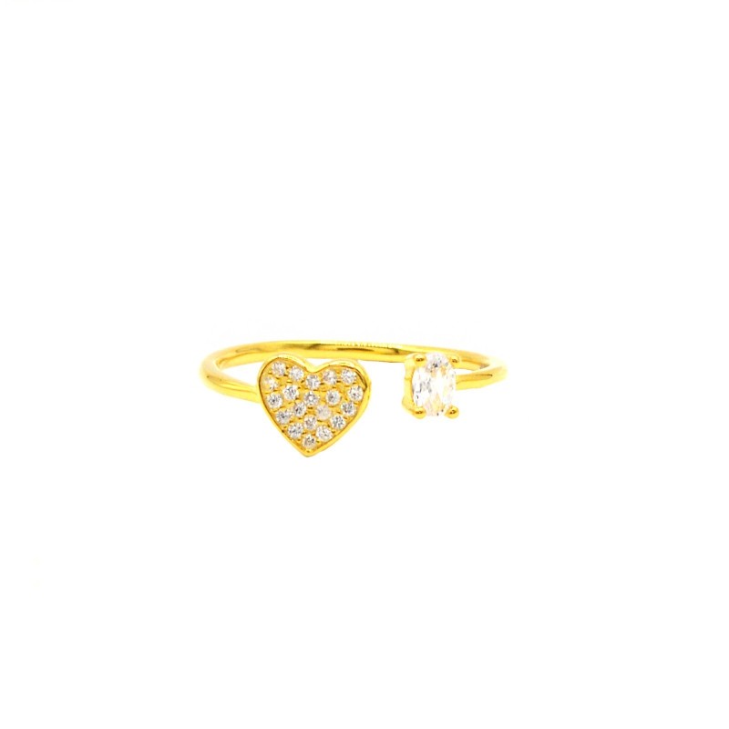 Adjustable ring with zircon heart and...