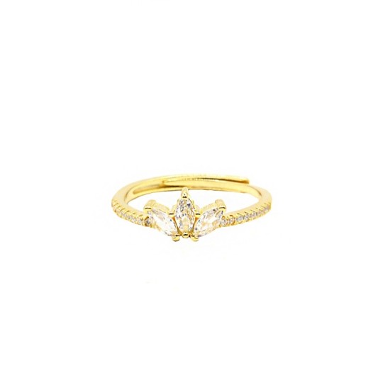 Adjustable ring with clover and 925 yellow gold plated semi zircon stem