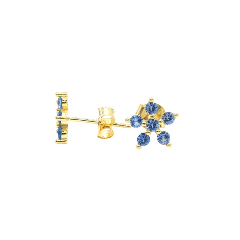 Yellow gold plated blue zircon flower...