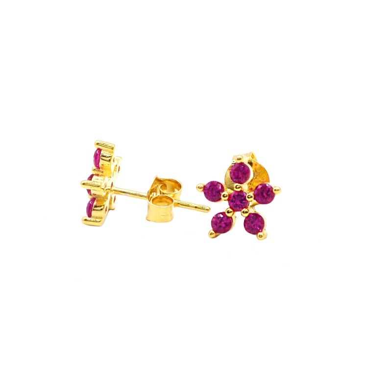 Yellow gold plated red zircon flower...