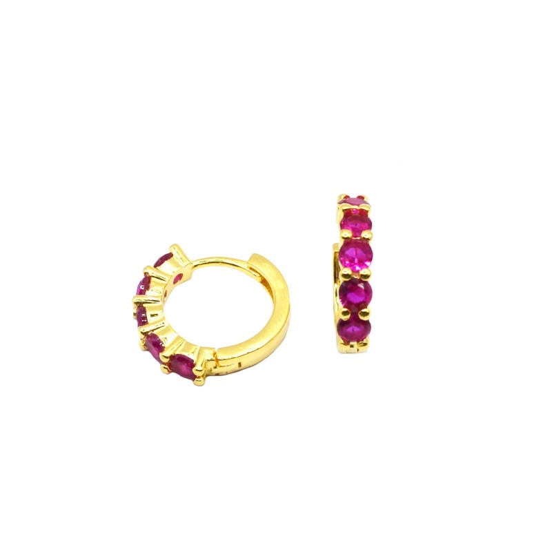 Red zircon hoop earrings with yellow...