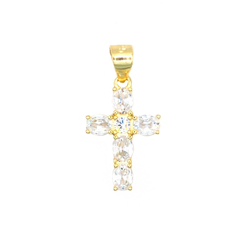 Zircon cross pendant with white oval...