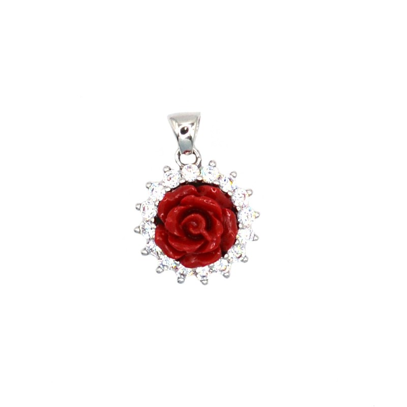 Red rose pendant surrounded by white...