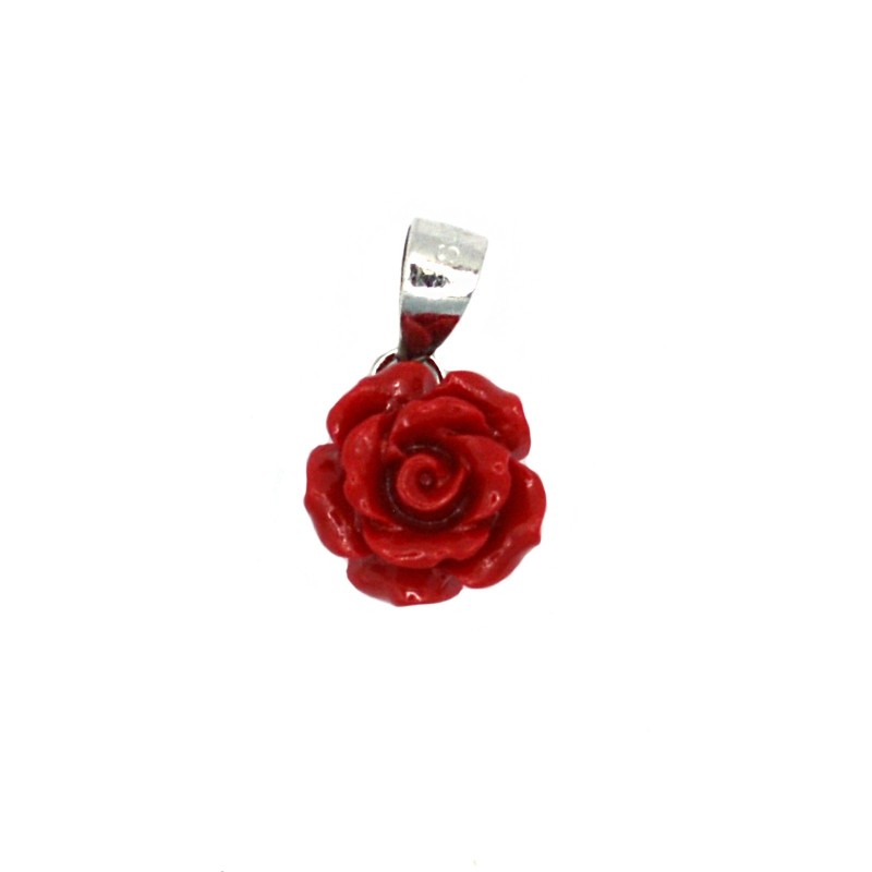 White gold plated red rose pendant in...