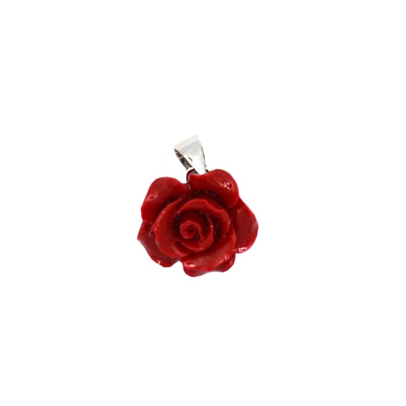 White gold plated red rose pendant in...