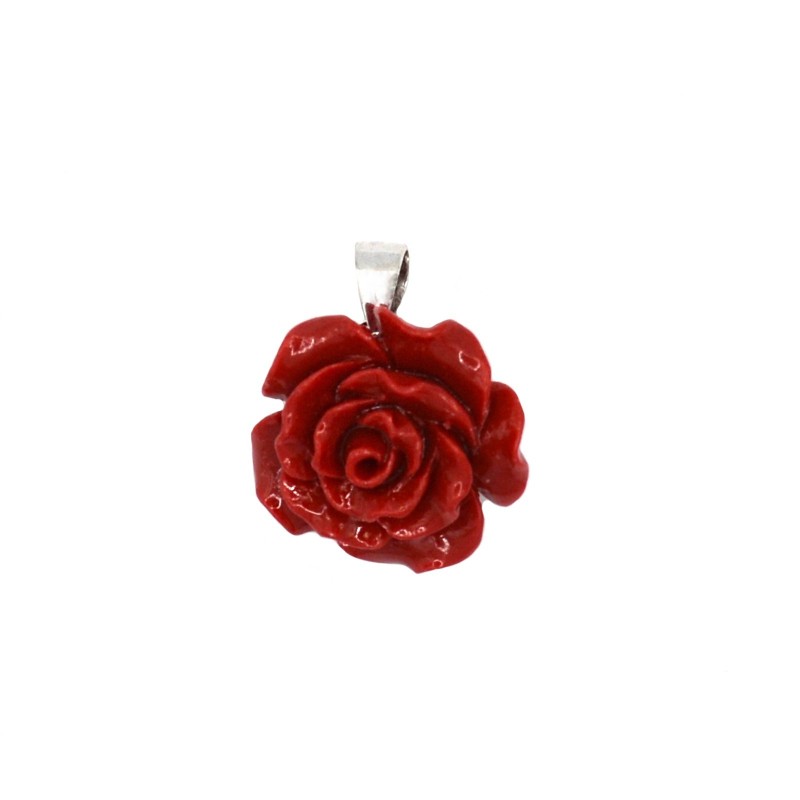 White gold plated red rose pendant in...