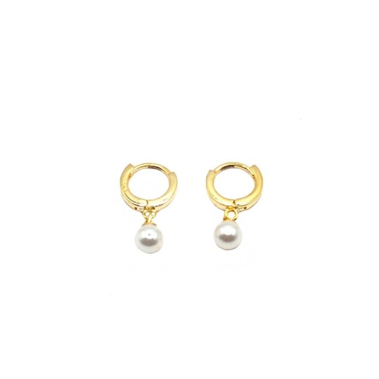 Orecchini cerchio con chiusura a scattino e perla pendente 5 mm placcato oro giallo in argento 925