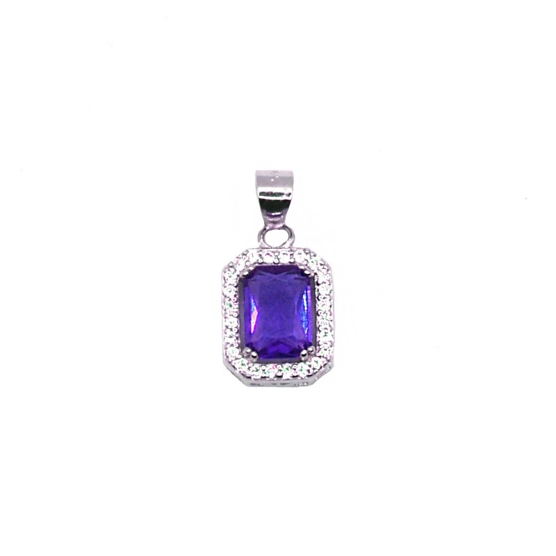 Blue square zircon pendant on a white...