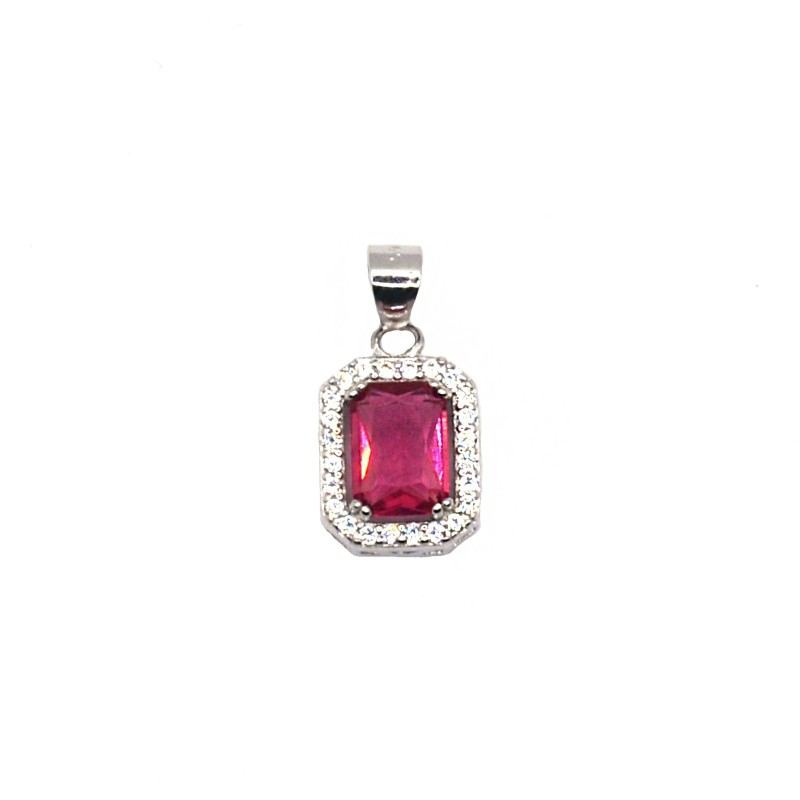 Red square zircon pendant on a white...