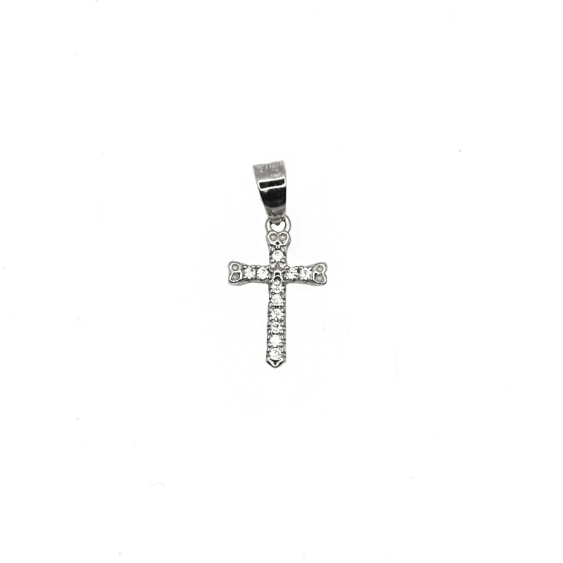 Mini cross pendant with white zircons...