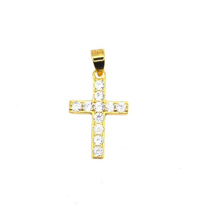 Yellow gold plated white zircon cross...