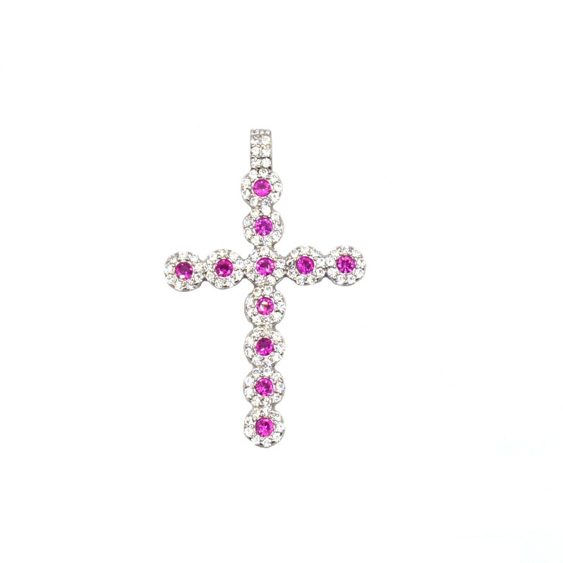 White gold plated cross pendant with...