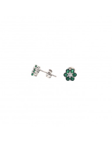 Flower lobe earrings with green...