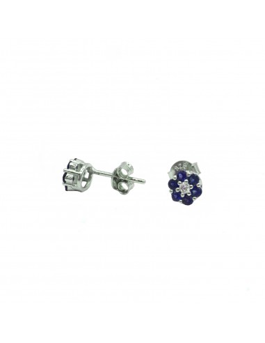 Flower lobe earrings with blue...